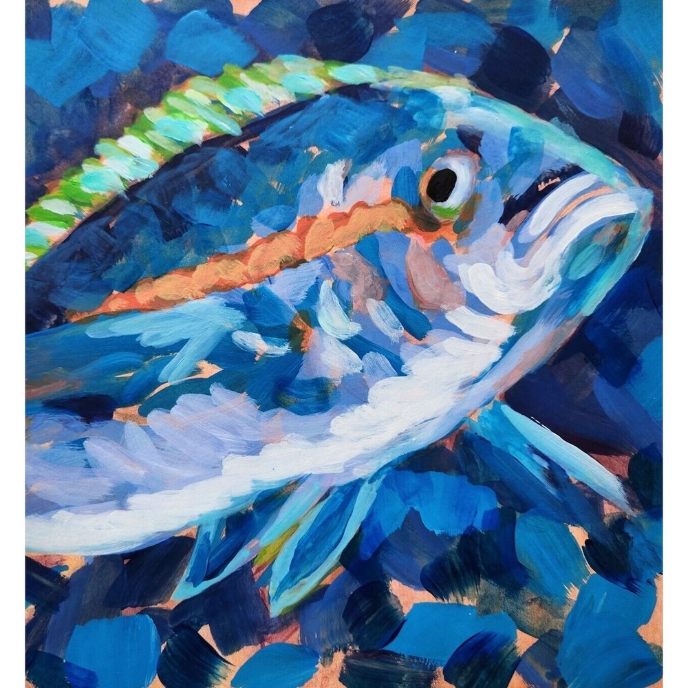 Fish Acrylic Original Painting 9x12 Handmade Paper